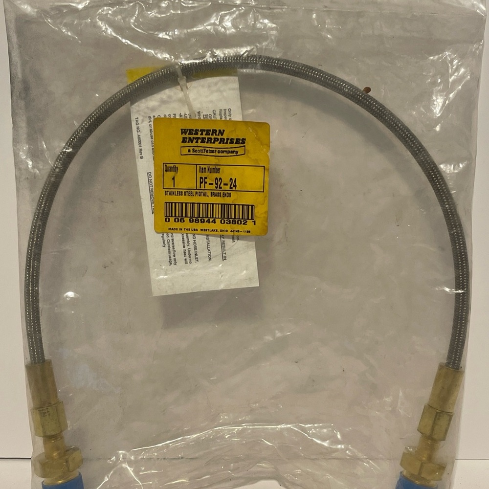 Western PF-92-24 Stainless Steel Gas Pigtail 24” Hose Brass Ends NEW